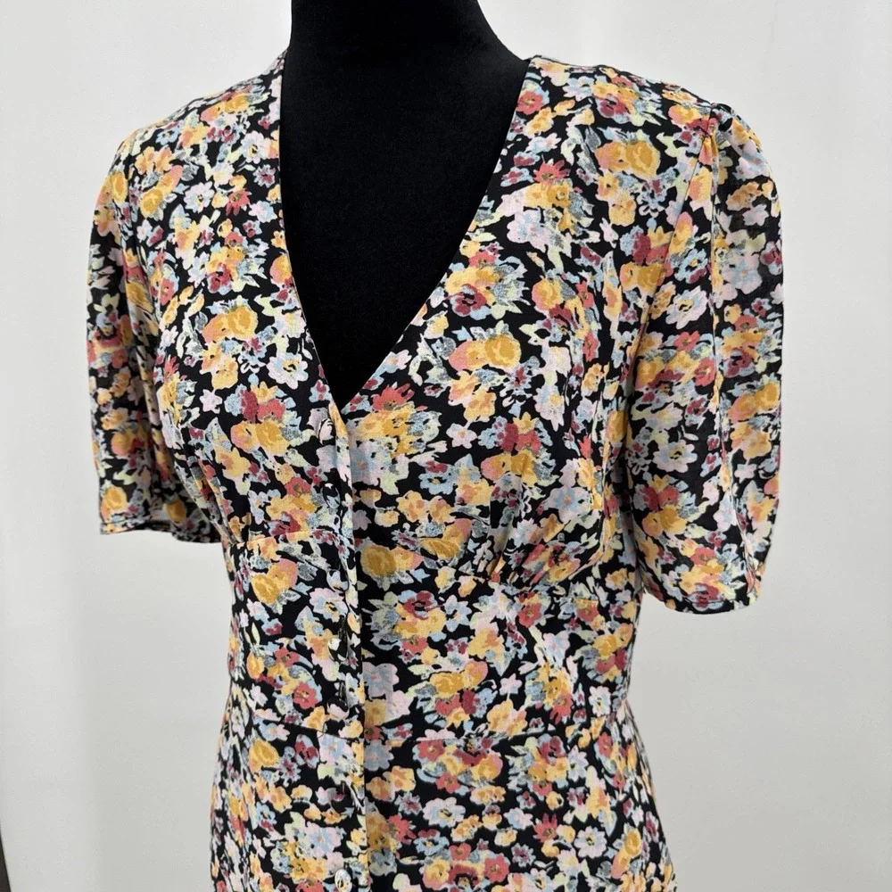 Nobody's Child Womens Printed Floral Print Midi Dress Short Sleeve Size 4 Black - Picture 13 of 13
